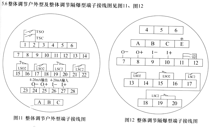 整體調(diào)節(jié)戶外型及整體調(diào)節(jié)隔爆型端子接線圖